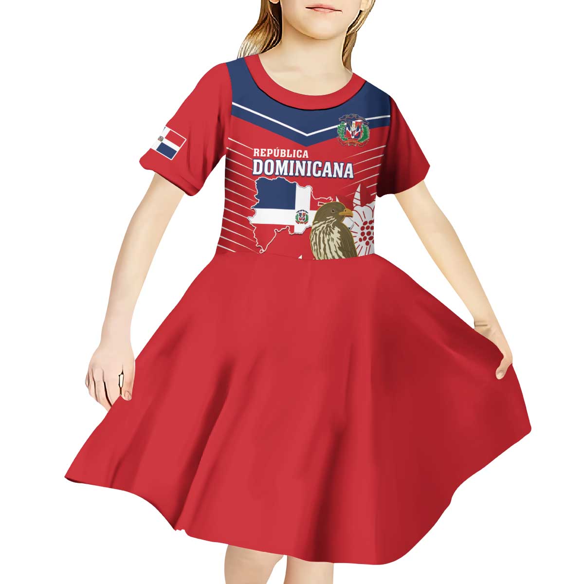 Personalized Dominican Republic Independence Day Kid Short Sleeve Dress Palmchat With Map