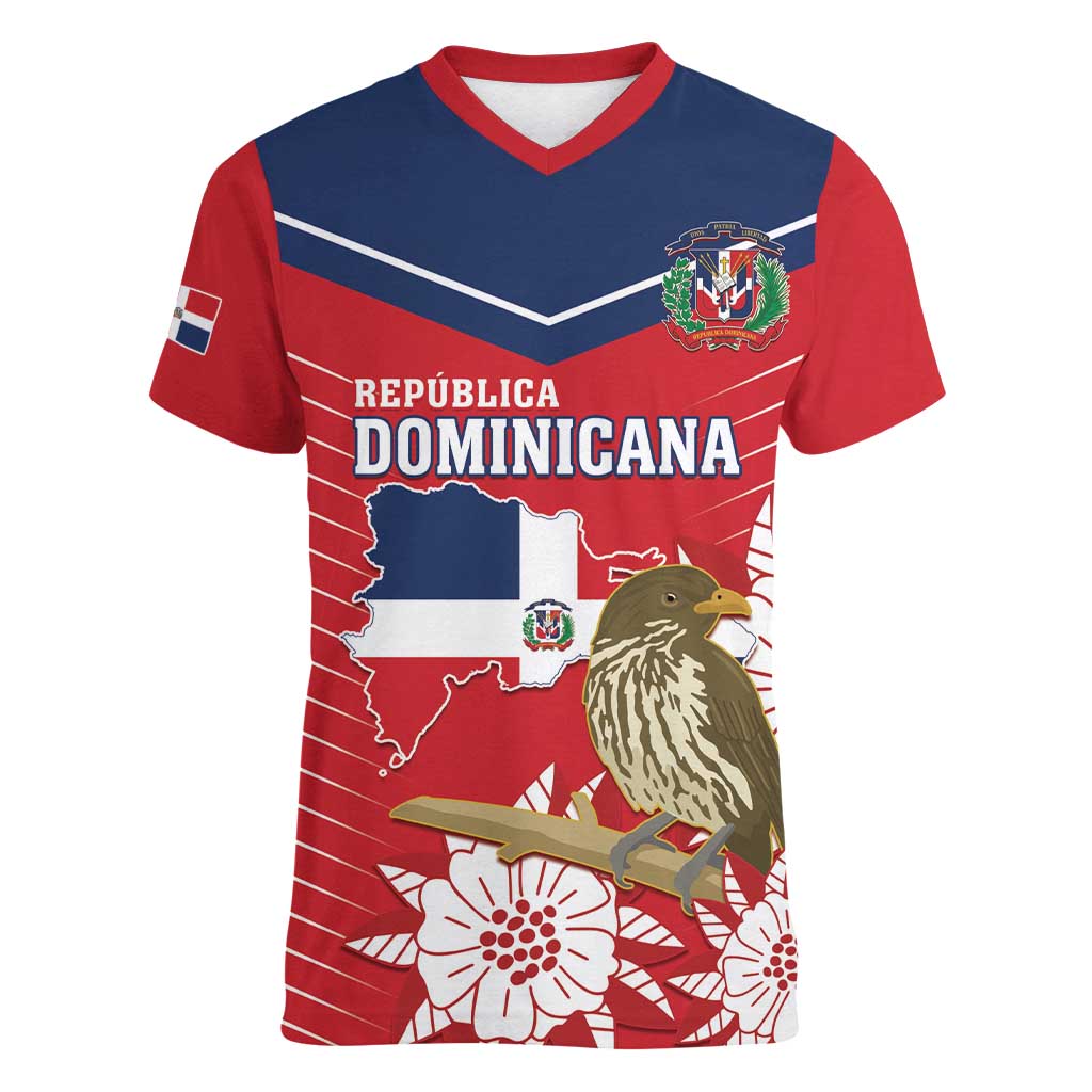 Personalized Dominican Republic Independence Day Women V-Neck T-Shirt Palmchat With Map - Wonder Print Shop