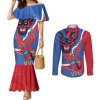 Carnival Dominicano Couples Matching Mermaid Dress and Long Sleeve Button Shirt Dominican Republic Diablos Cojuelos Mask