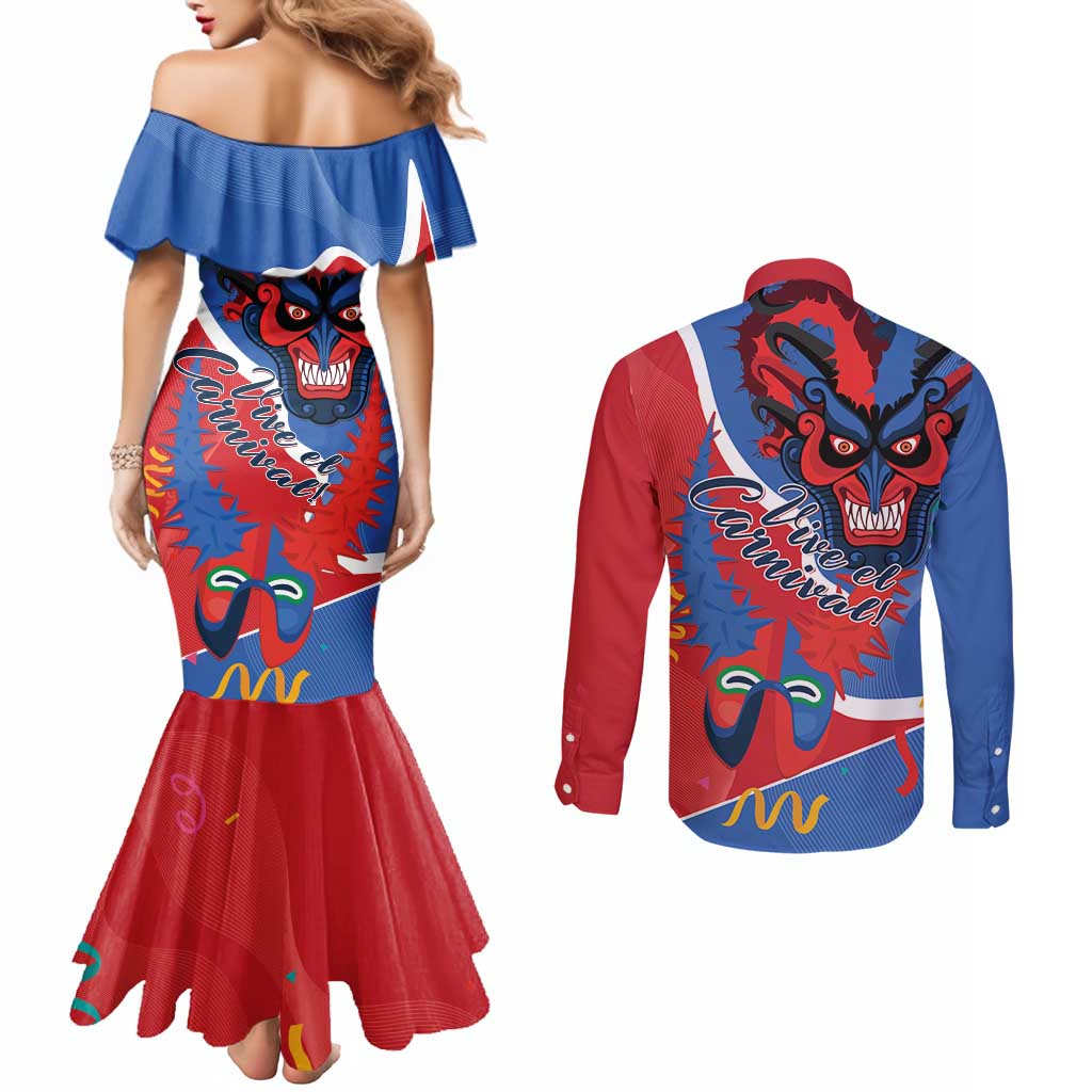 Carnival Dominicano Couples Matching Mermaid Dress and Long Sleeve Button Shirt Dominican Republic Diablos Cojuelos Mask