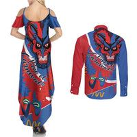 Carnival Dominicano Couples Matching Summer Maxi Dress and Long Sleeve Button Shirt Dominican Republic Diablos Cojuelos Mask