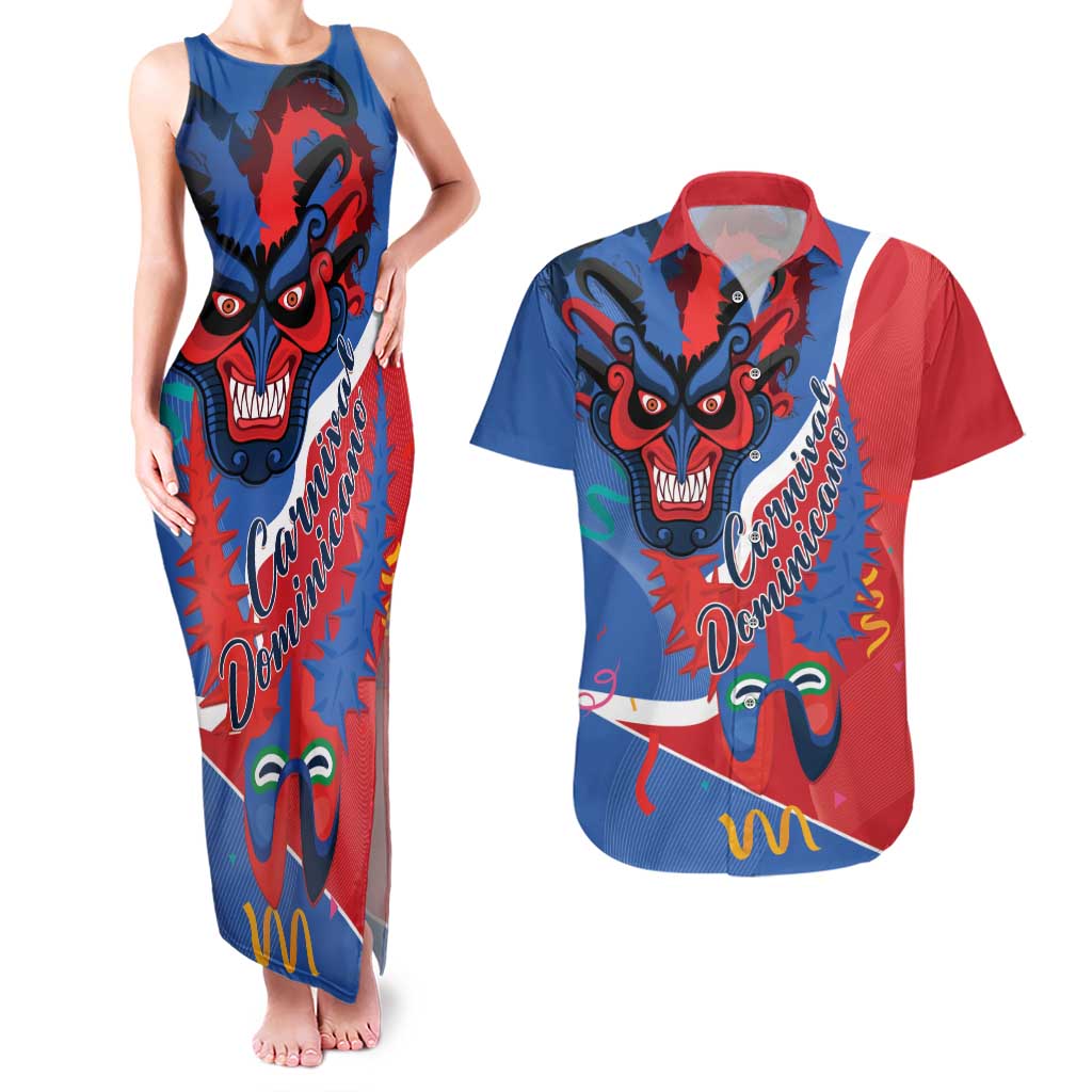 Carnival Dominicano Couples Matching Tank Maxi Dress and Hawaiian Shirt Dominican Republic Diablos Cojuelos Mask