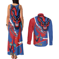 Carnival Dominicano Couples Matching Tank Maxi Dress and Long Sleeve Button Shirt Dominican Republic Diablos Cojuelos Mask