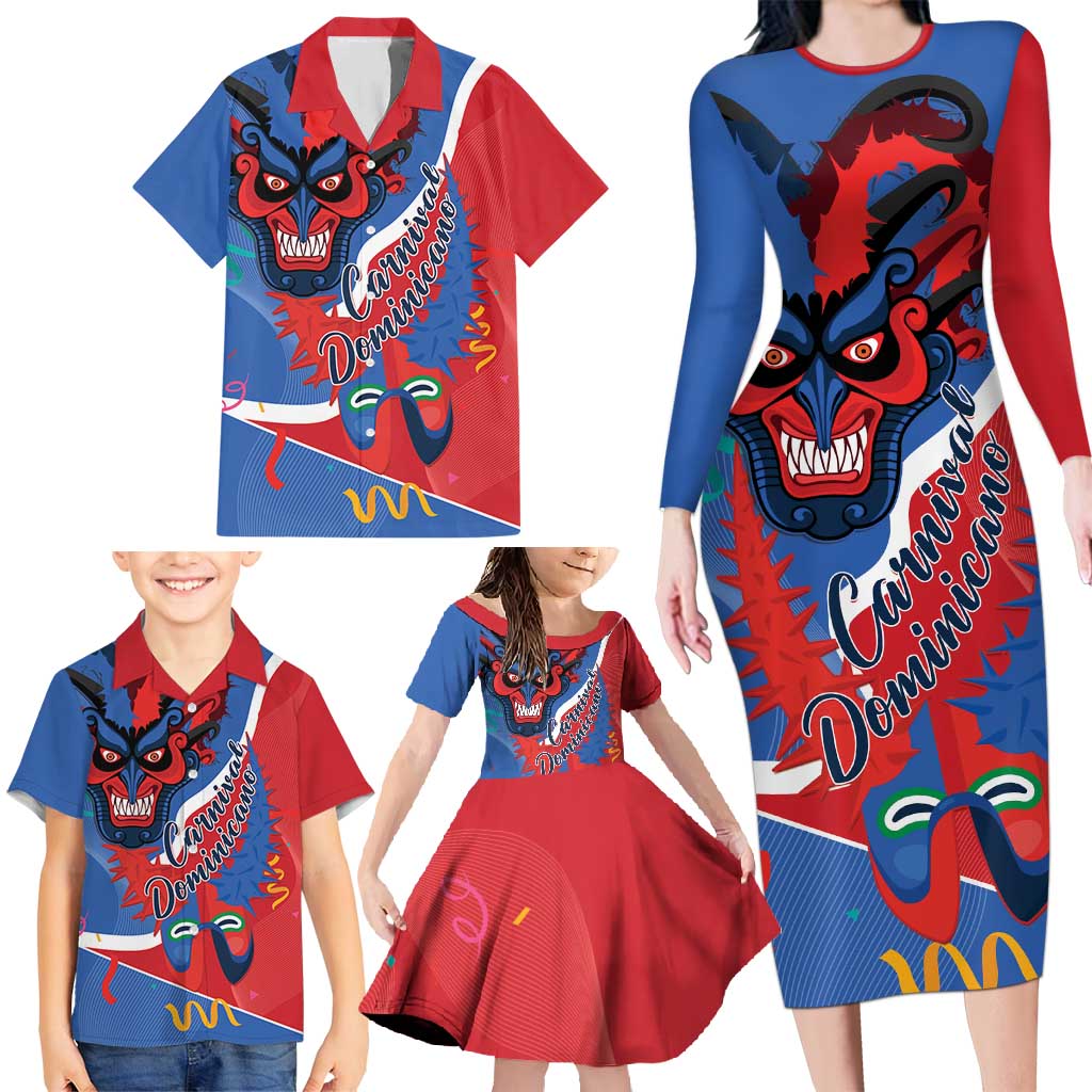 Carnival Dominicano Family Matching Long Sleeve Bodycon Dress and Hawaiian Shirt Dominican Republic Diablos Cojuelos Mask