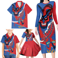 Carnival Dominicano Family Matching Long Sleeve Bodycon Dress and Hawaiian Shirt Dominican Republic Diablos Cojuelos Mask