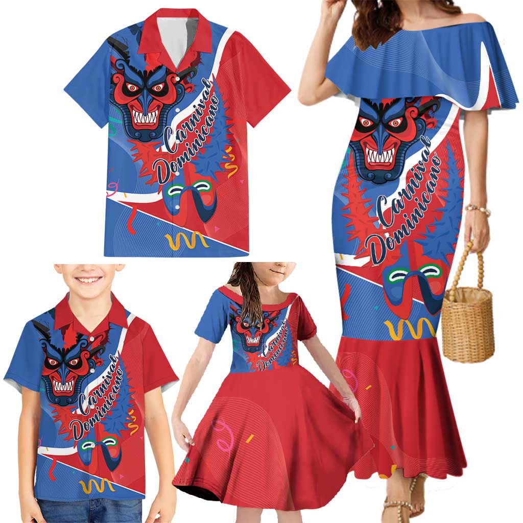 Carnival Dominicano Family Matching Mermaid Dress and Hawaiian Shirt Dominican Republic Diablos Cojuelos Mask
