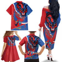 Carnival Dominicano Family Matching Off The Shoulder Long Sleeve Dress and Hawaiian Shirt Dominican Republic Diablos Cojuelos Mask
