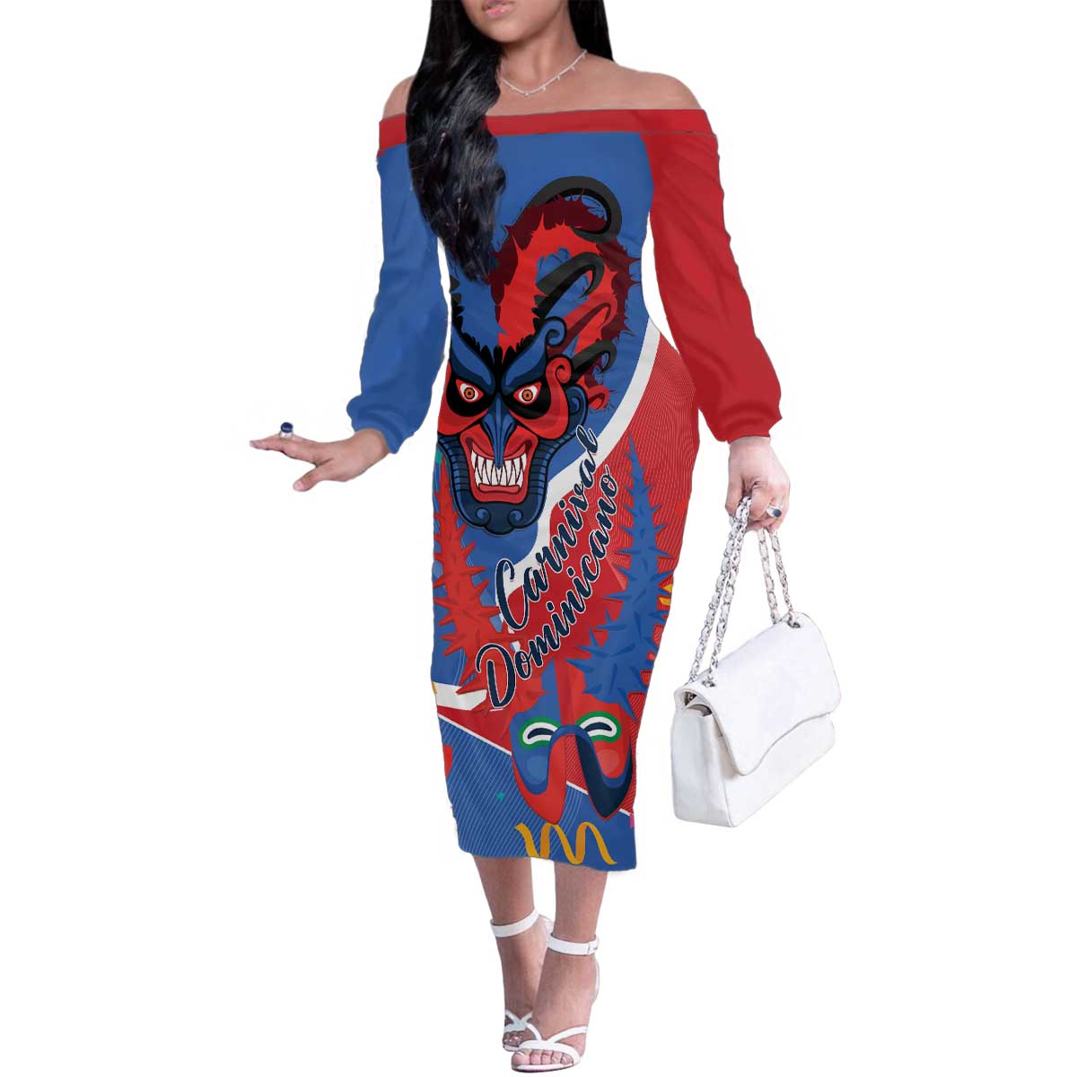 Carnival Dominicano Family Matching Off The Shoulder Long Sleeve Dress and Hawaiian Shirt Dominican Republic Diablos Cojuelos Mask