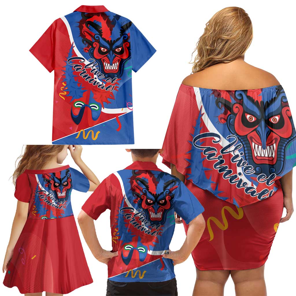 Carnival Dominicano Family Matching Off Shoulder Short Dress and Hawaiian Shirt Dominican Republic Diablos Cojuelos Mask