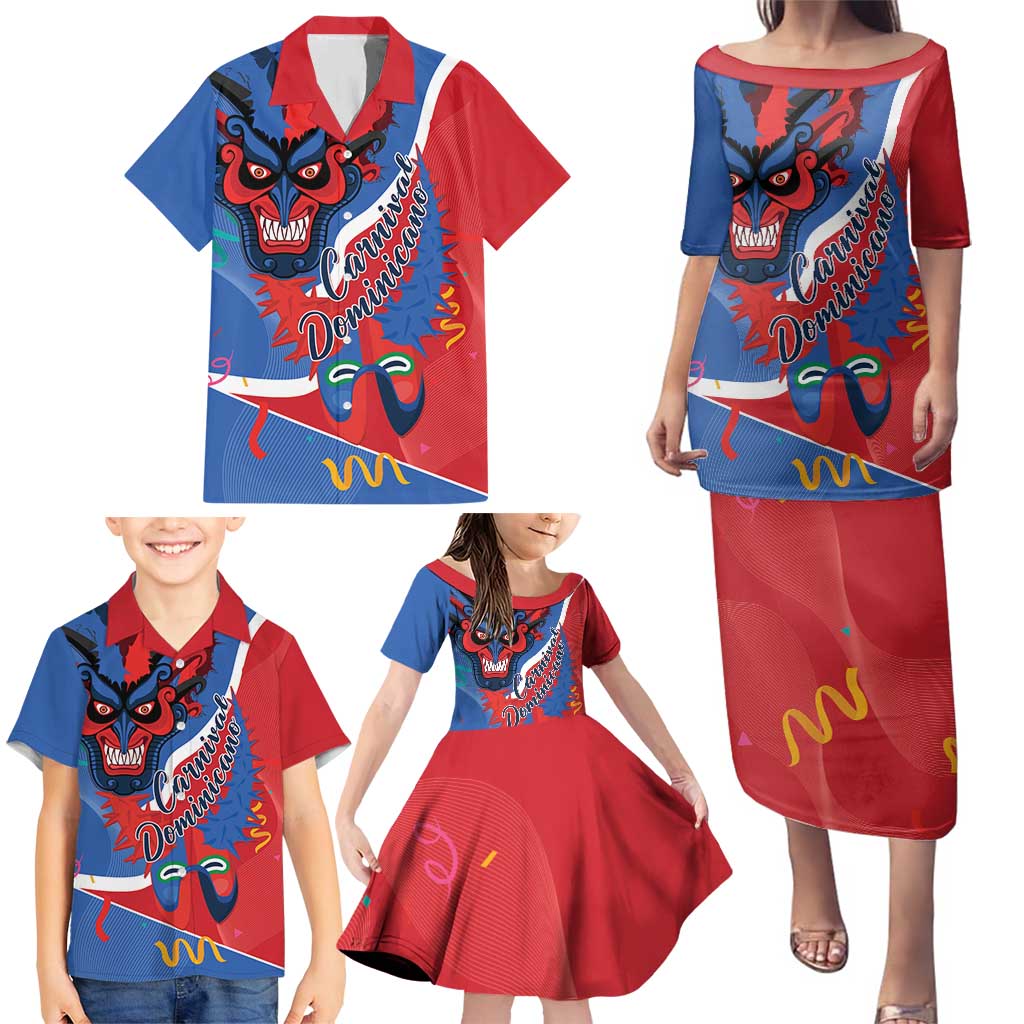Carnival Dominicano Family Matching Puletasi and Hawaiian Shirt Dominican Republic Diablos Cojuelos Mask