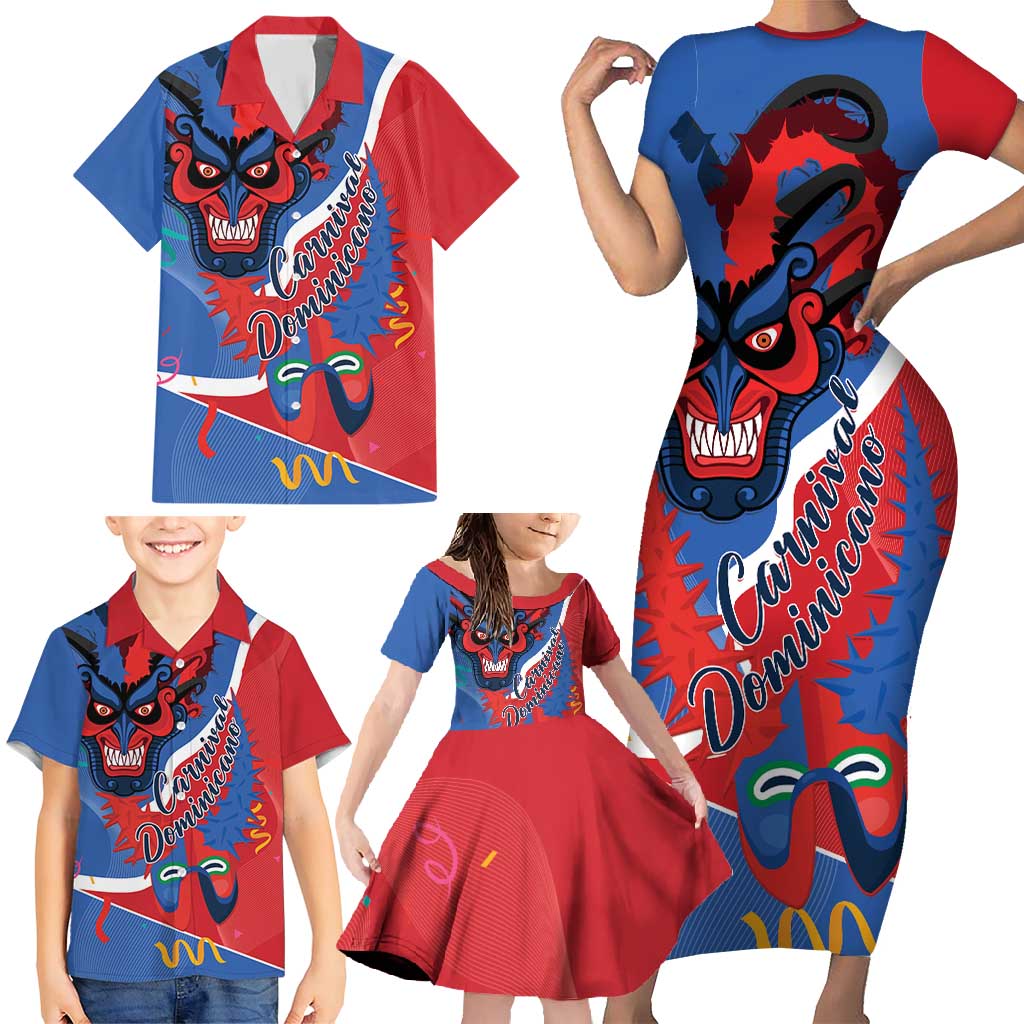 Carnival Dominicano Family Matching Short Sleeve Bodycon Dress and Hawaiian Shirt Dominican Republic Diablos Cojuelos Mask