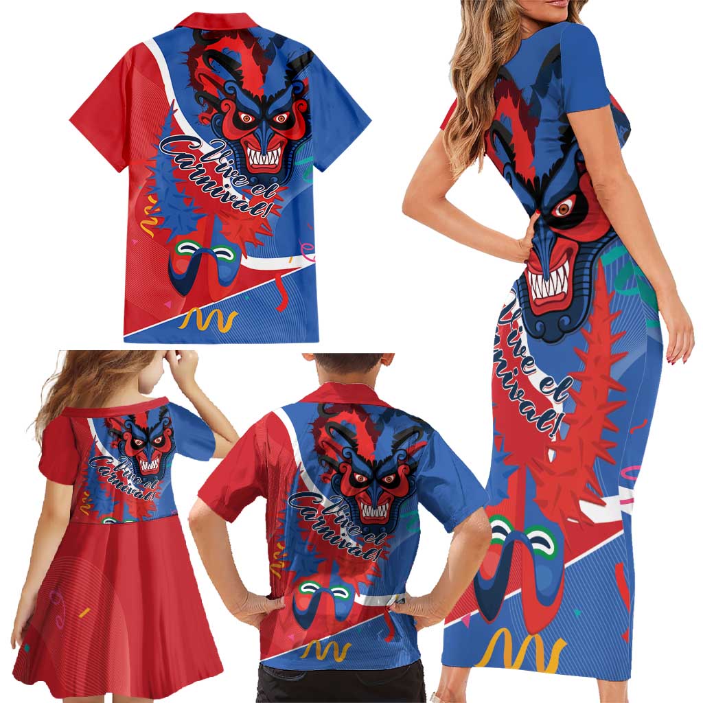 Carnival Dominicano Family Matching Short Sleeve Bodycon Dress and Hawaiian Shirt Dominican Republic Diablos Cojuelos Mask