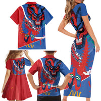 Carnival Dominicano Family Matching Short Sleeve Bodycon Dress and Hawaiian Shirt Dominican Republic Diablos Cojuelos Mask