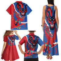 Carnival Dominicano Family Matching Tank Maxi Dress and Hawaiian Shirt Dominican Republic Diablos Cojuelos Mask