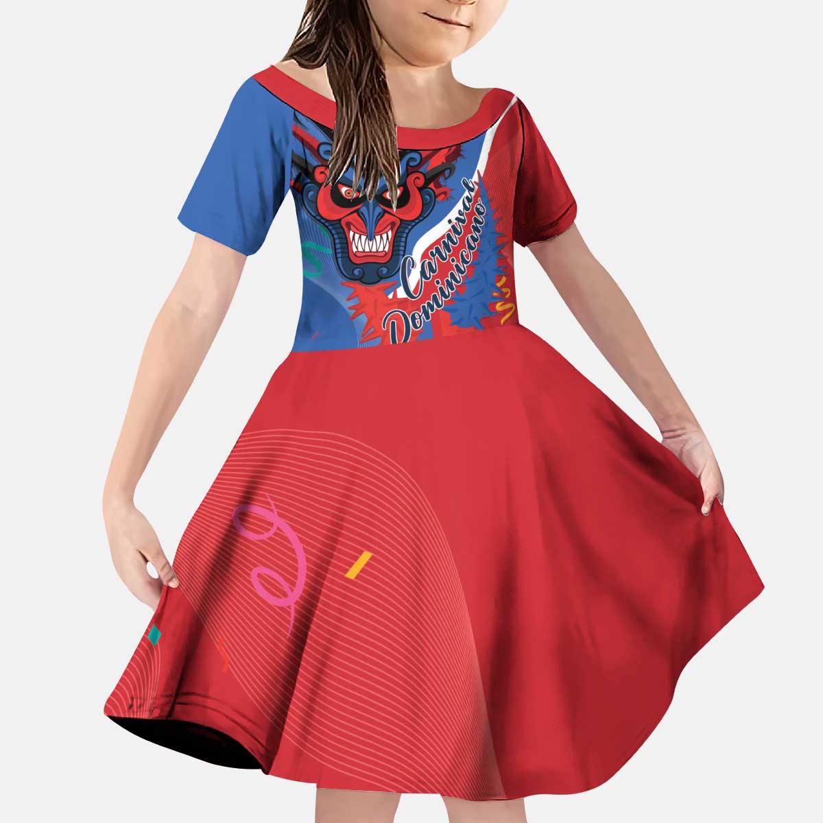 Carnival Dominicano Kid Short Sleeve Dress Dominican Republic Diablos Cojuelos Mask