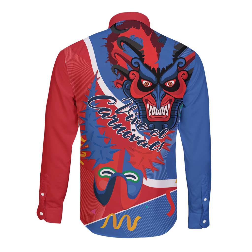 Carnival Dominicano Long Sleeve Button Shirt Dominican Republic Diablos Cojuelos Mask