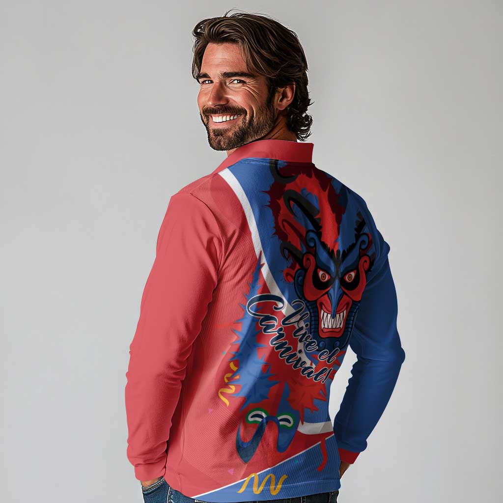 Carnival Dominicano Long Sleeve Polo Shirt Dominican Republic Diablos Cojuelos Mask