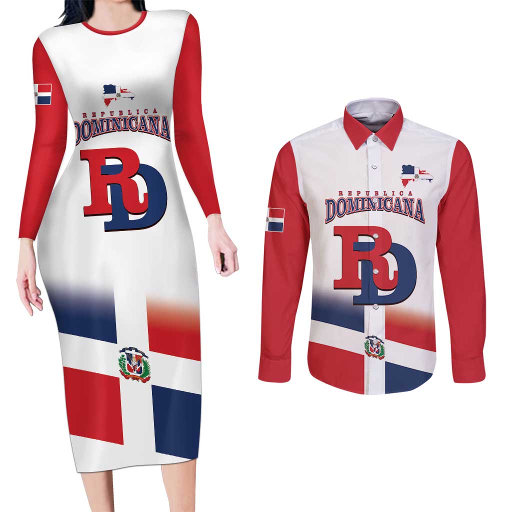 Custom Dominican Republic 2025 Baseball Couples Matching Long Sleeve Bodycon Dress and Long Sleeve Button Shirt Go Champions Flag Style