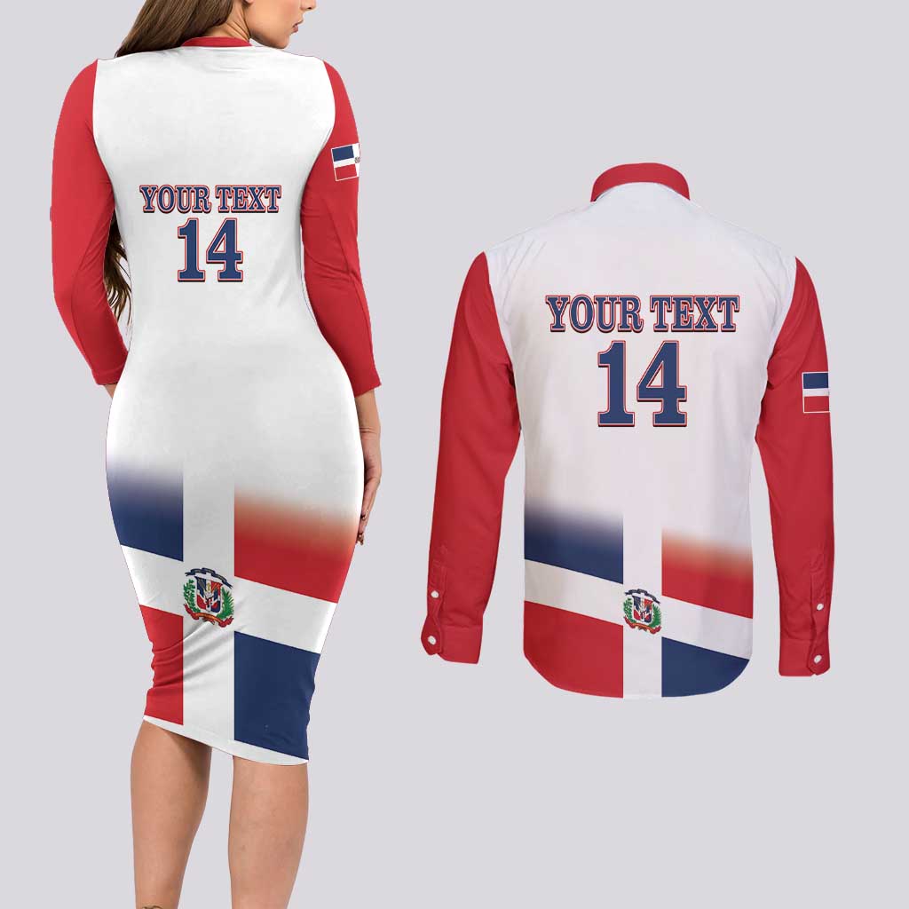 Custom Dominican Republic 2025 Baseball Couples Matching Long Sleeve Bodycon Dress and Long Sleeve Button Shirt Go Champions Flag Style