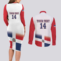 Custom Dominican Republic 2025 Baseball Couples Matching Long Sleeve Bodycon Dress and Long Sleeve Button Shirt Go Champions Flag Style
