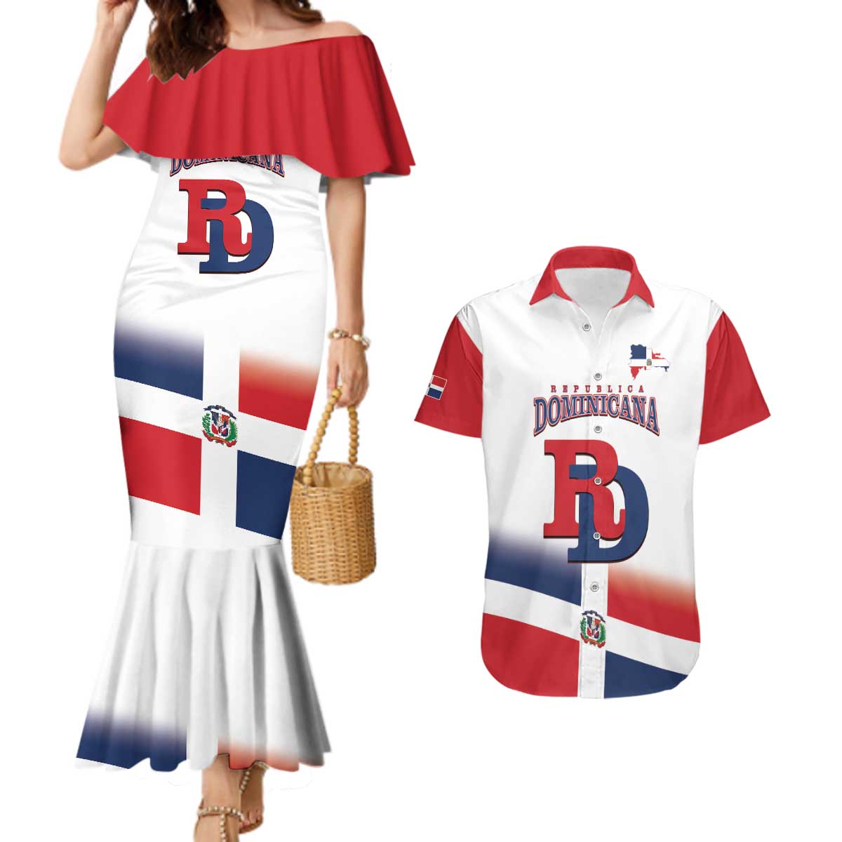 Custom Dominican Republic 2025 Baseball Couples Matching Mermaid Dress and Hawaiian Shirt Go Champions Flag Style