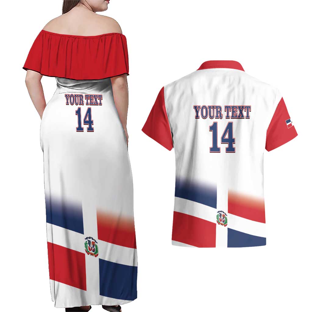 Custom Dominican Republic 2025 Baseball Couples Matching Off Shoulder Maxi Dress and Hawaiian Shirt Go Champions Flag Style