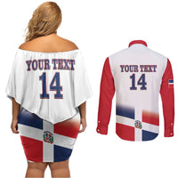 Custom Dominican Republic 2025 Baseball Couples Matching Off Shoulder Short Dress and Long Sleeve Button Shirt Go Champions Flag Style