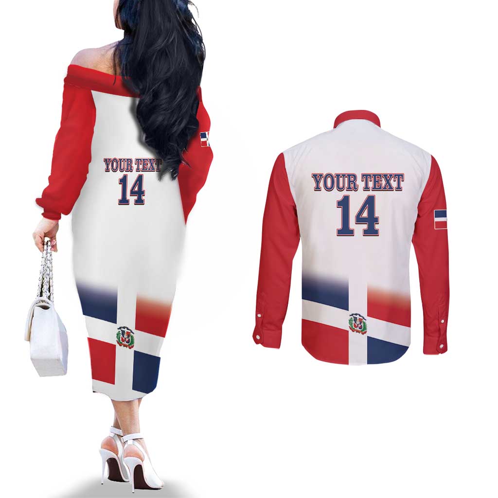 Custom Dominican Republic 2025 Baseball Couples Matching Off The Shoulder Long Sleeve Dress and Long Sleeve Button Shirt Go Champions Flag Style