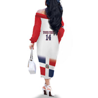 Custom Dominican Republic 2025 Baseball Family Matching Off The Shoulder Long Sleeve Dress and Hawaiian Shirt Go Champions Flag Style