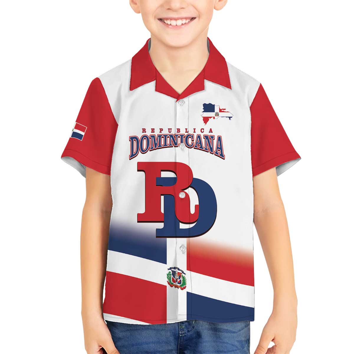 Custom Dominican Republic 2025 Baseball Family Matching Off The Shoulder Long Sleeve Dress and Hawaiian Shirt Go Champions Flag Style