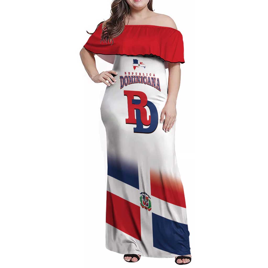 Custom Dominican Republic 2025 Baseball Family Matching Off Shoulder Maxi Dress and Hawaiian Shirt Go Champions Flag Style