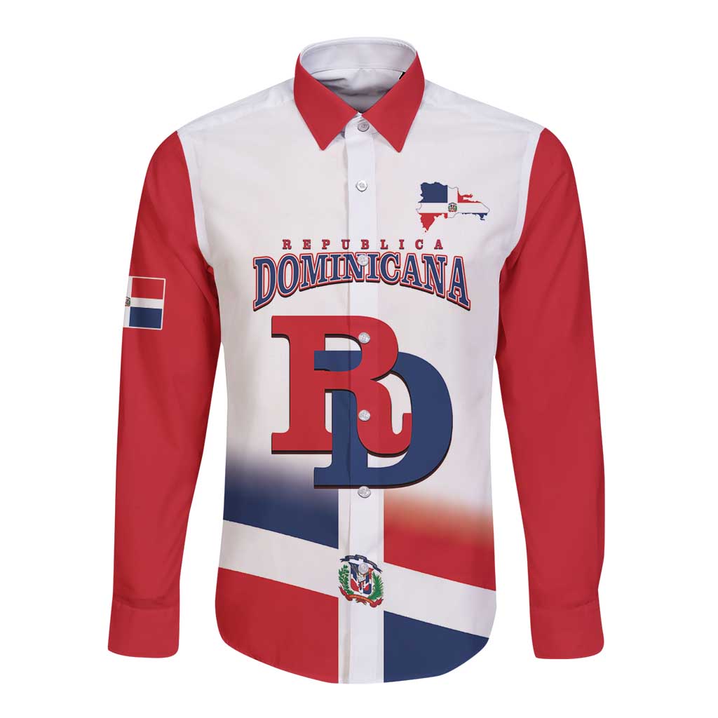 Custom Dominican Republic 2025 Baseball Long Sleeve Button Shirt Go Champions Flag Style