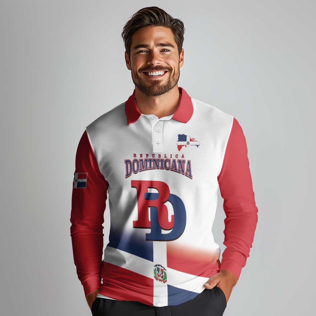 Custom Dominican Republic 2025 Baseball Long Sleeve Polo Shirt Go Champions Flag Style
