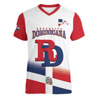 Custom Dominican Republic 2025 Baseball Women V-Neck T-Shirt Go Champions Flag Style - Wonder Print Shop