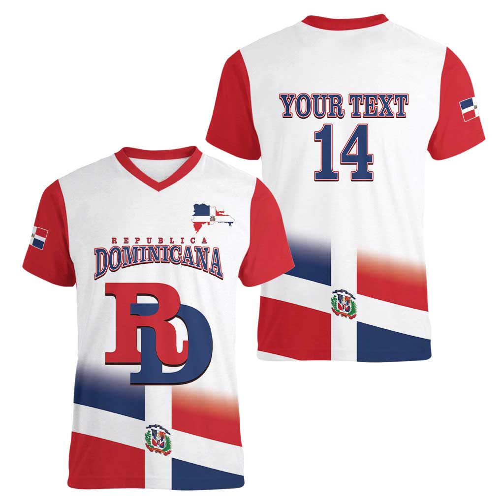 Custom Dominican Republic 2025 Baseball Women V-Neck T-Shirt Go Champions Flag Style - Wonder Print Shop