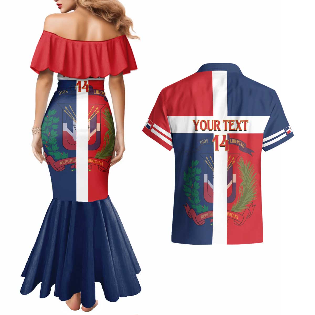 Custom Dominican Republic Football Couples Matching Mermaid Dress and Hawaiian Shirt Go Champions Flag Style