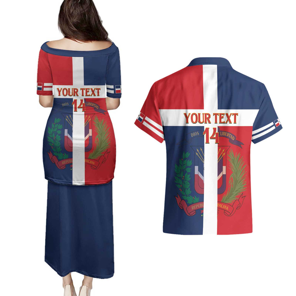 Custom Dominican Republic Football Couples Matching Puletasi and Hawaiian Shirt Go Champions Flag Style