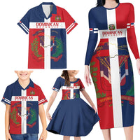 Custom Dominican Republic Football Family Matching Long Sleeve Bodycon Dress and Hawaiian Shirt Go Champions Flag Style
