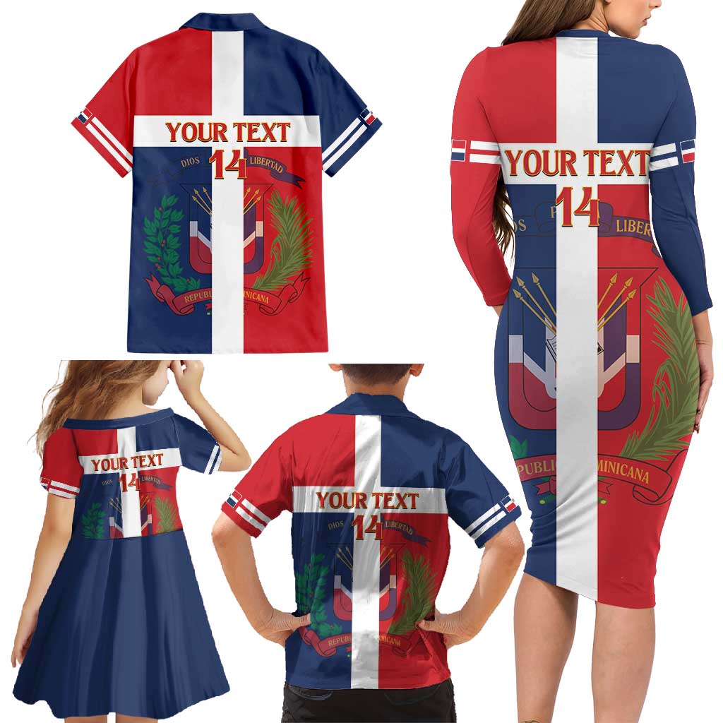 Custom Dominican Republic Football Family Matching Long Sleeve Bodycon Dress and Hawaiian Shirt Go Champions Flag Style