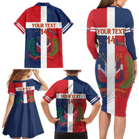 Custom Dominican Republic Football Family Matching Long Sleeve Bodycon Dress and Hawaiian Shirt Go Champions Flag Style
