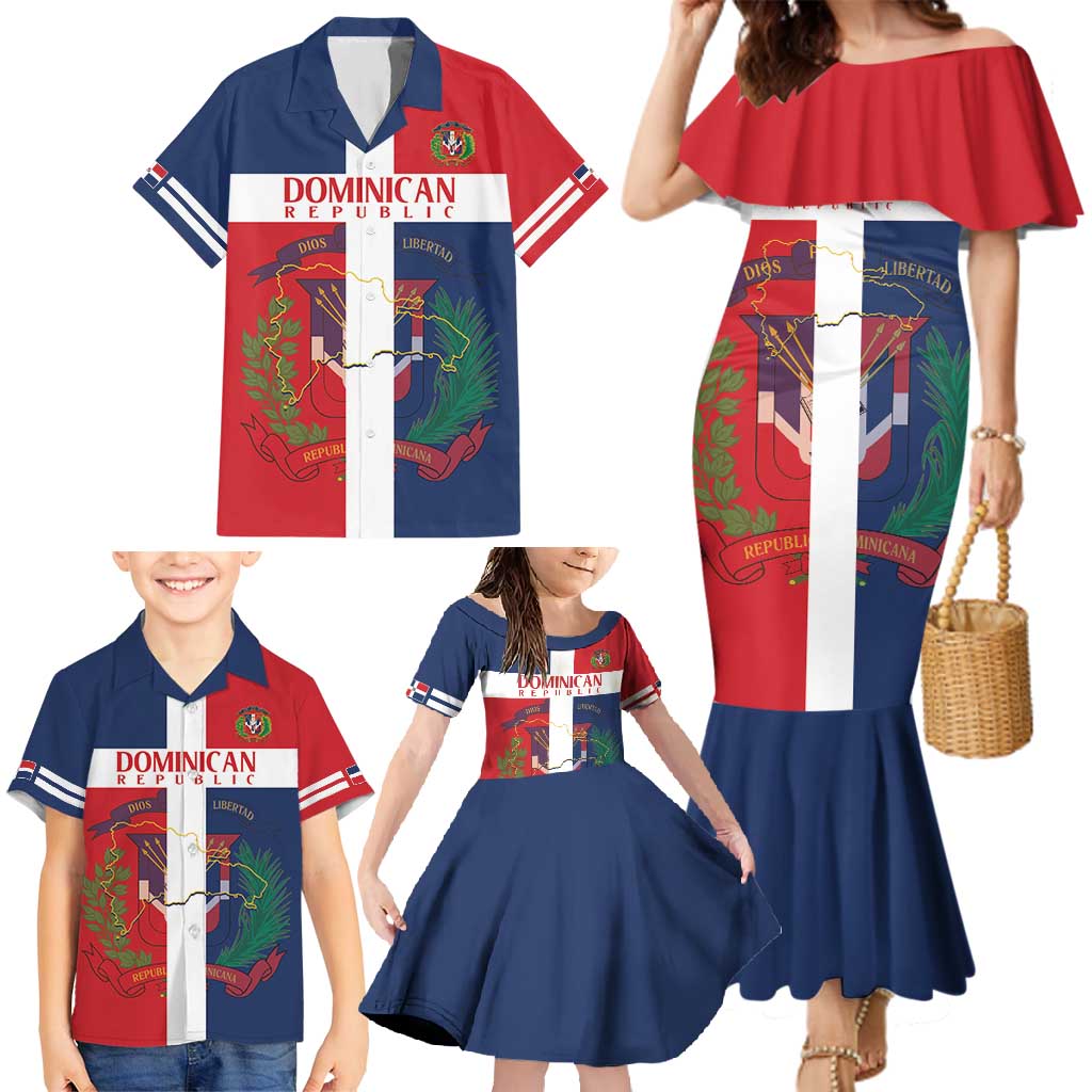 Custom Dominican Republic Football Family Matching Mermaid Dress and Hawaiian Shirt Go Champions Flag Style