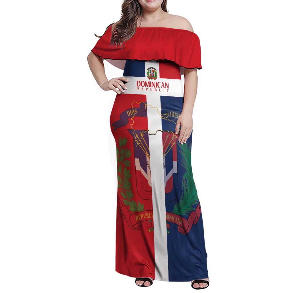 Custom Dominican Republic Football Family Matching Off Shoulder Maxi Dress and Hawaiian Shirt Go Champions Flag Style