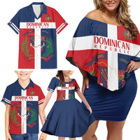 Custom Dominican Republic Football Family Matching Off Shoulder Short Dress and Hawaiian Shirt Go Champions Flag Style