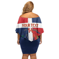 Custom Dominican Republic Football Family Matching Off Shoulder Short Dress and Hawaiian Shirt Go Champions Flag Style
