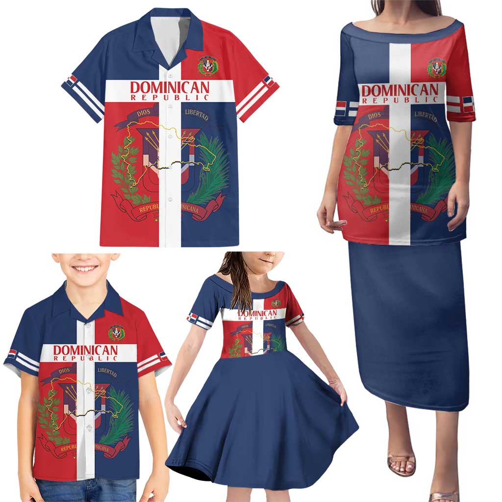 Custom Dominican Republic Football Family Matching Puletasi and Hawaiian Shirt Go Champions Flag Style