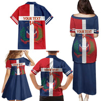 Custom Dominican Republic Football Family Matching Puletasi and Hawaiian Shirt Go Champions Flag Style