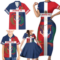 Custom Dominican Republic Football Family Matching Short Sleeve Bodycon Dress and Hawaiian Shirt Go Champions Flag Style