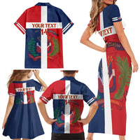 Custom Dominican Republic Football Family Matching Short Sleeve Bodycon Dress and Hawaiian Shirt Go Champions Flag Style
