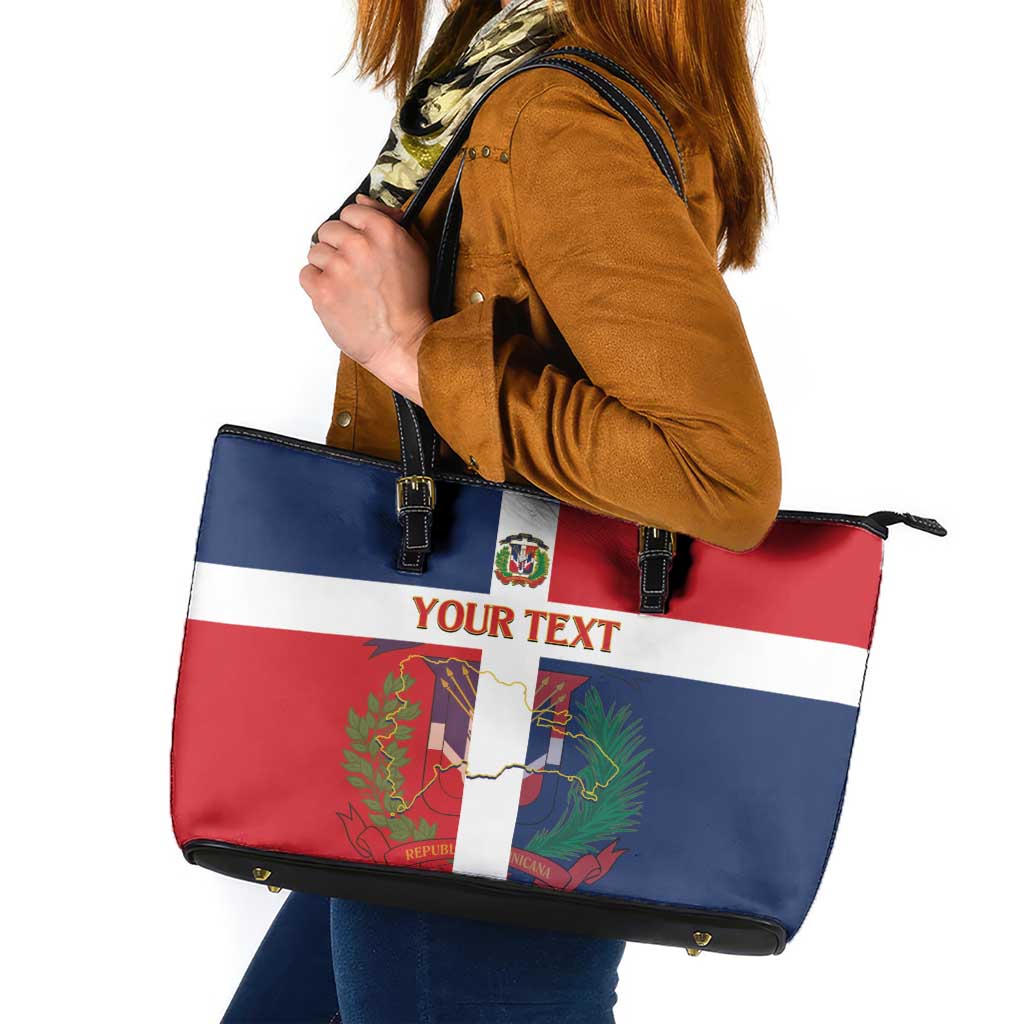 Custom Dominican Republic Football Leather Tote Bag Go Champions Flag Style