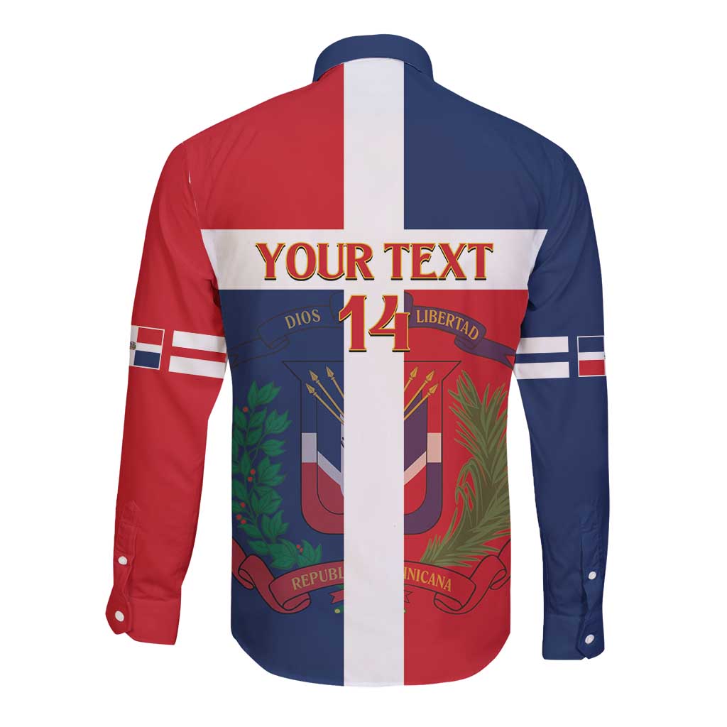 Custom Dominican Republic Football Long Sleeve Button Shirt Go Champions Flag Style